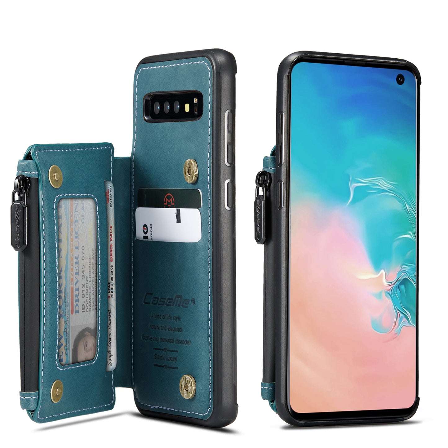 Wrist Strap Leather Card Holder Zipper Samsung Galaxy S10 Case Back