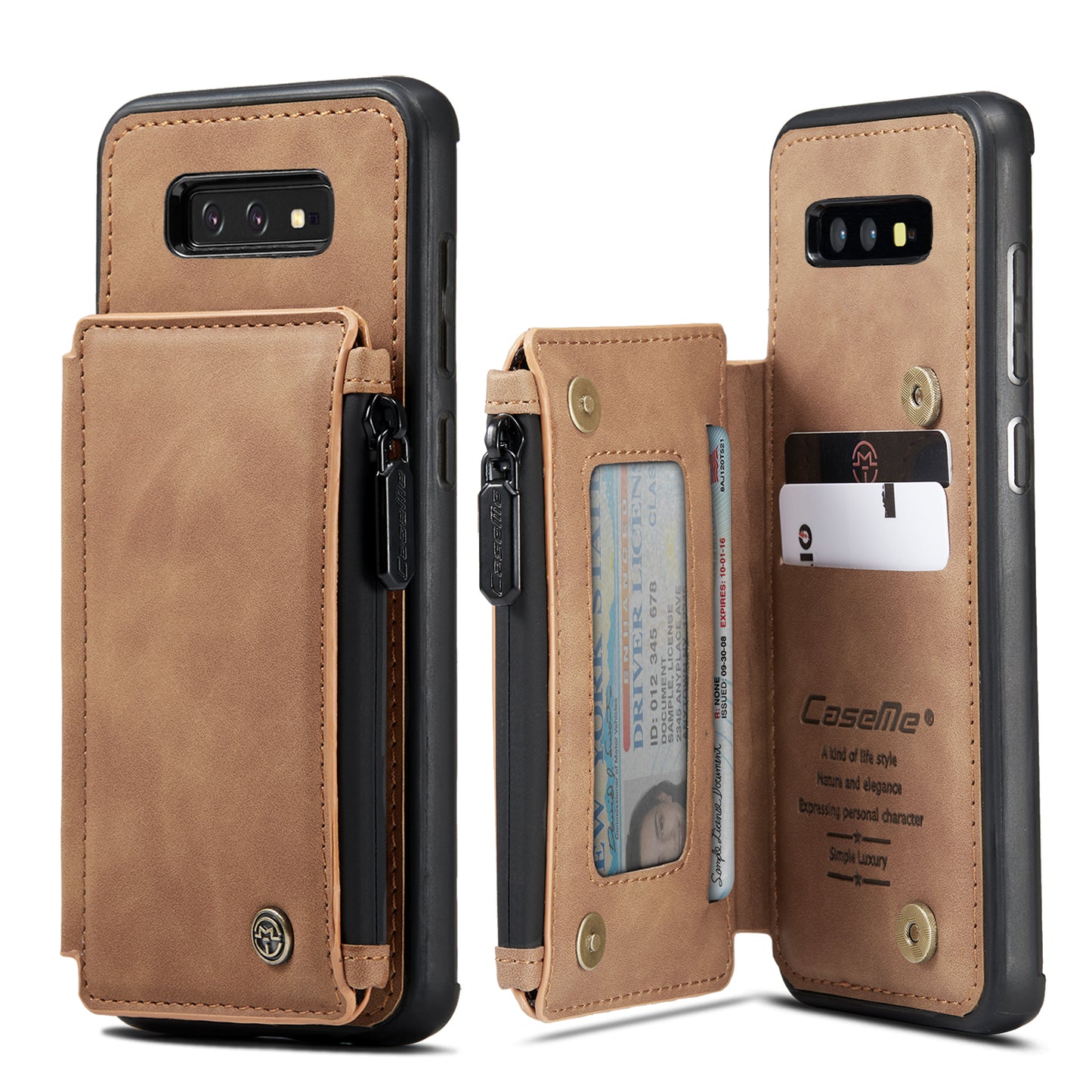 Wrist Strap Leather Card Holder Zipper Samsung Galaxy S10e Case Back