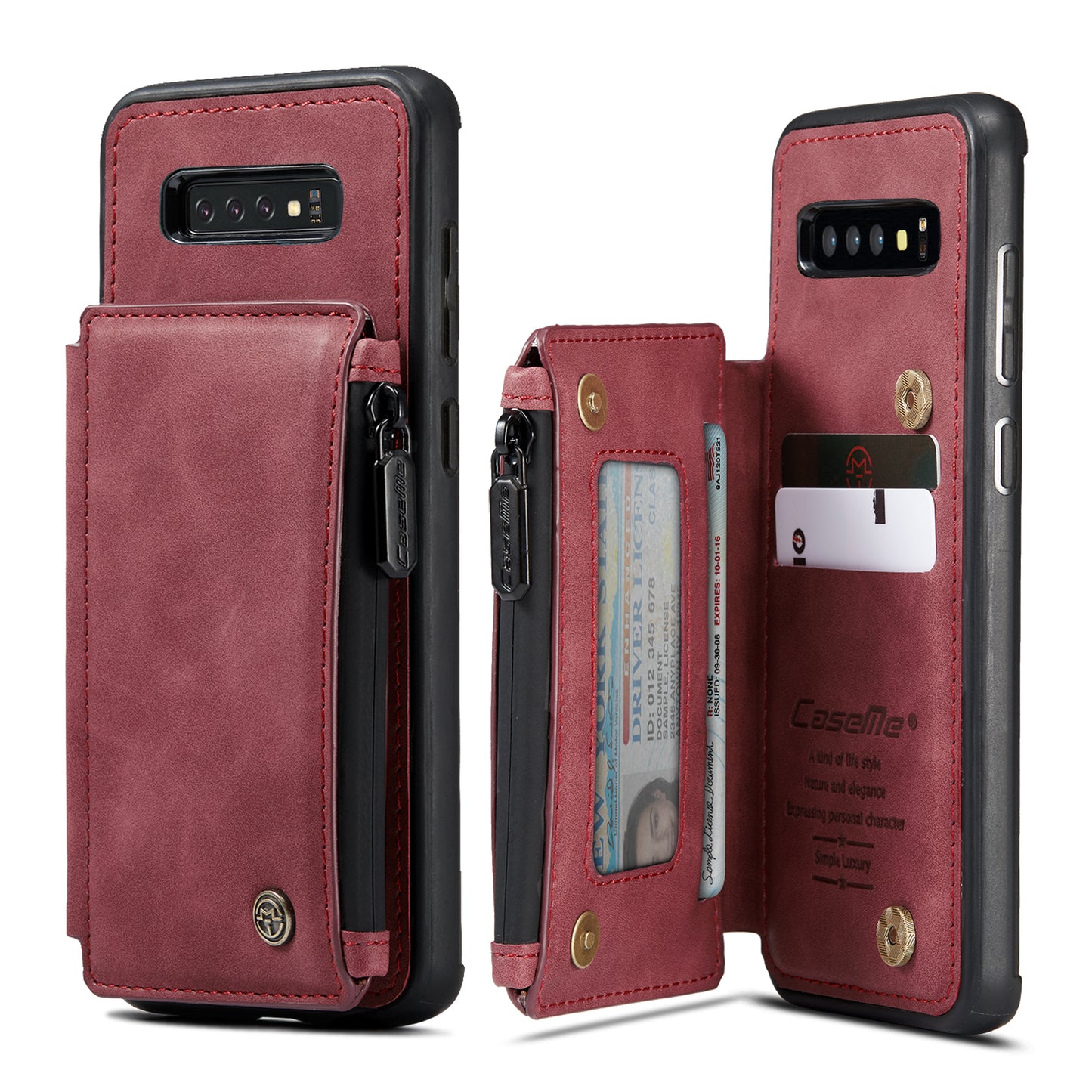 Wrist Strap Leather Card Holder Zipper Samsung Galaxy S10+ Case Back