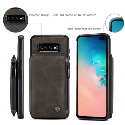 Wrist Strap Leather Card Holder Zipper Samsung Galaxy S10+ Case Back