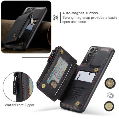 Wrist Strap Leather Card Holder Zipper Samsung Galaxy S21 Case Back