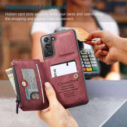 Wrist Strap Leather Card Holder Zipper Samsung Galaxy S22 Case Back