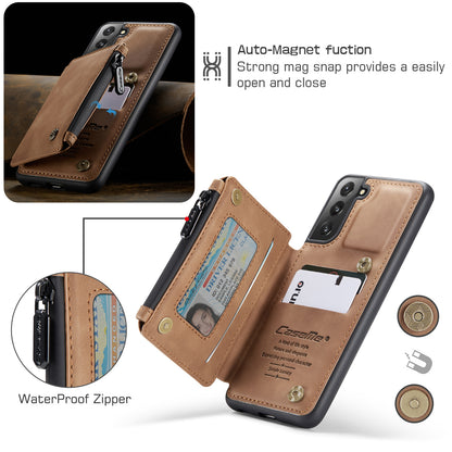 Wrist Strap Leather Card Holder Zipper Samsung Galaxy S22+ Case Back