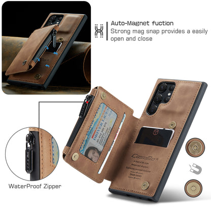 Wrist Strap Leather Card Holder Zipper Galaxy S22 Ultra Case Back