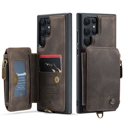 Wrist Strap Leather Card Holder Zipper Galaxy S23 Ultra Case Back