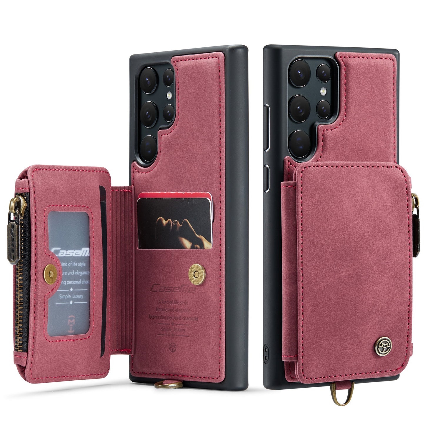 Wrist Strap Leather Card Holder Zipper Galaxy S23 Ultra Case Back