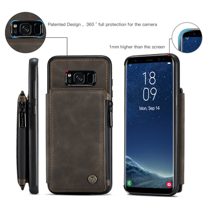 Wrist Strap Leather Card Holder Zipper Samsung Galaxy S8+ Case Back