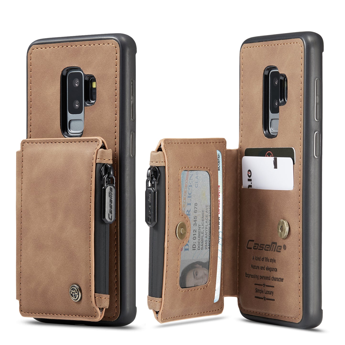 Wrist Strap Leather Card Holder Zipper Samsung Galaxy S9+ Case Back