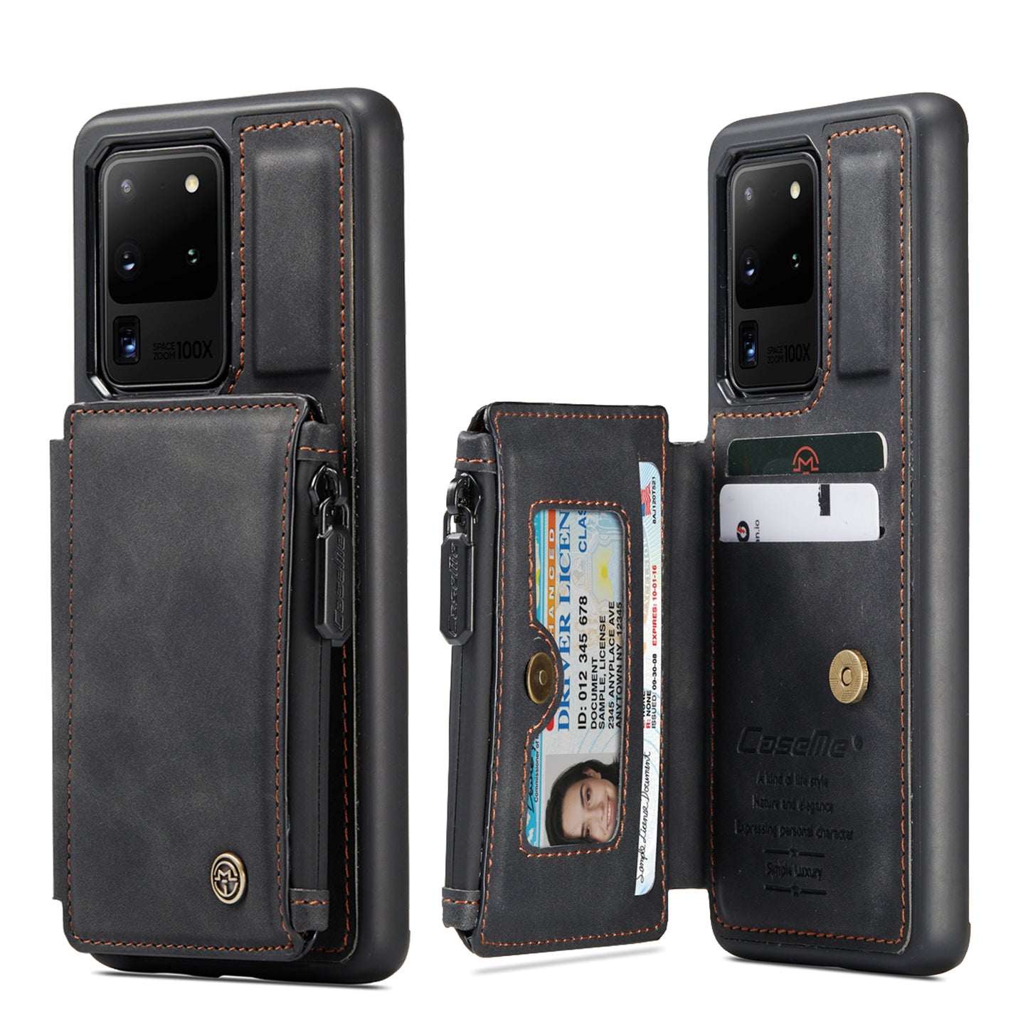 Wrist Strap Leather Card Holder Zipper Galaxy S20 Ultra Case Back