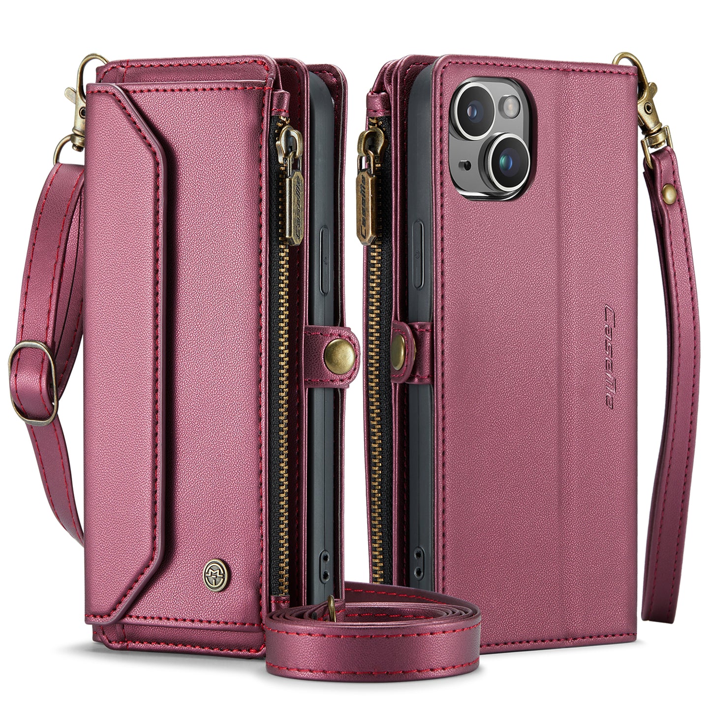 Women Shoulder Bag Apple iPhone 14 Plus Case Card Slots Buckle Pockets