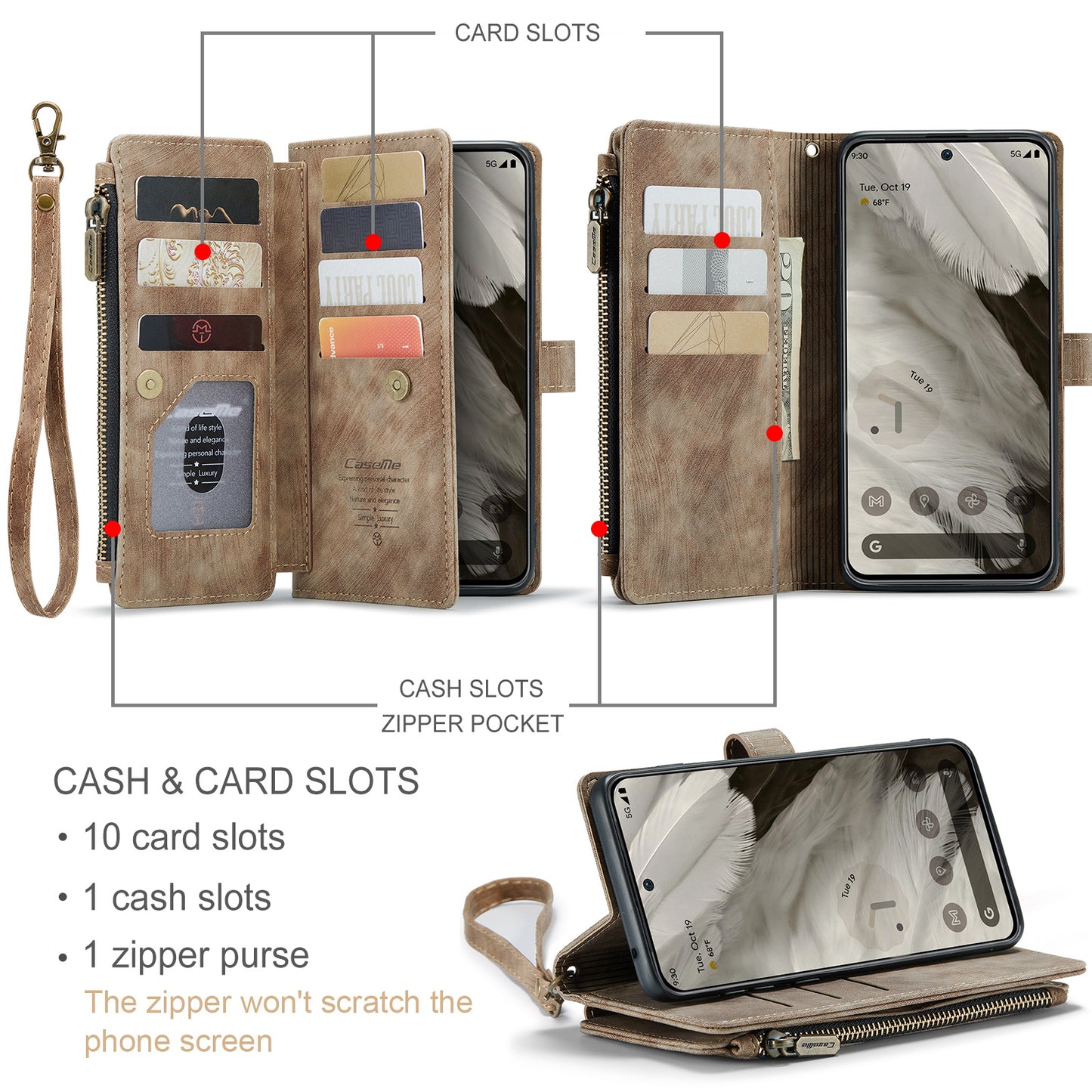 Multi-card Hand Strap Google Pixel 9 Case Double Fold Stand