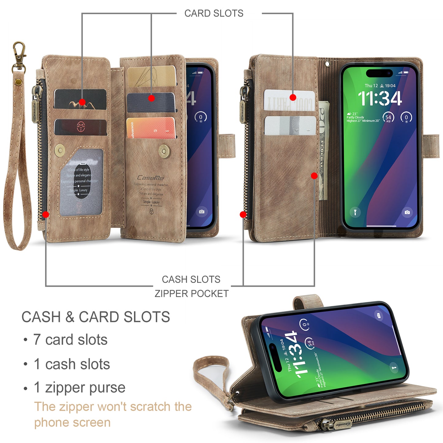 Multi-card Hand Strap iPhone 16 Case Double Fold Stand