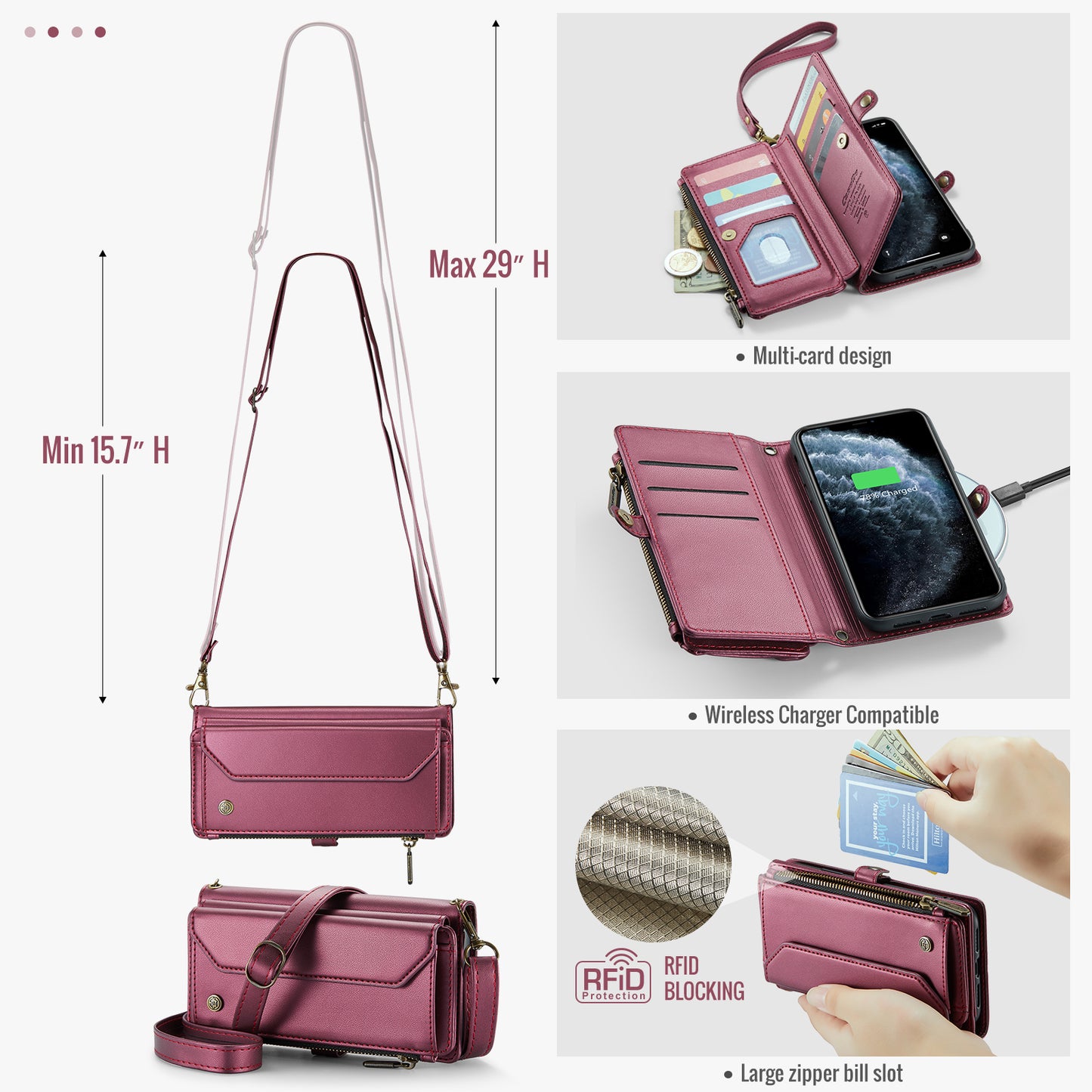 Women Shoulder Bag iPhone 11 Pro Max Case Card Slots Buckle Pockets