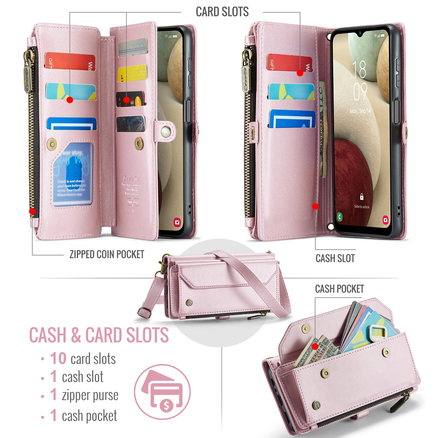 Women Shoulder Bag Samsung Galaxy A12 Case Card Slots Buckle Pockets