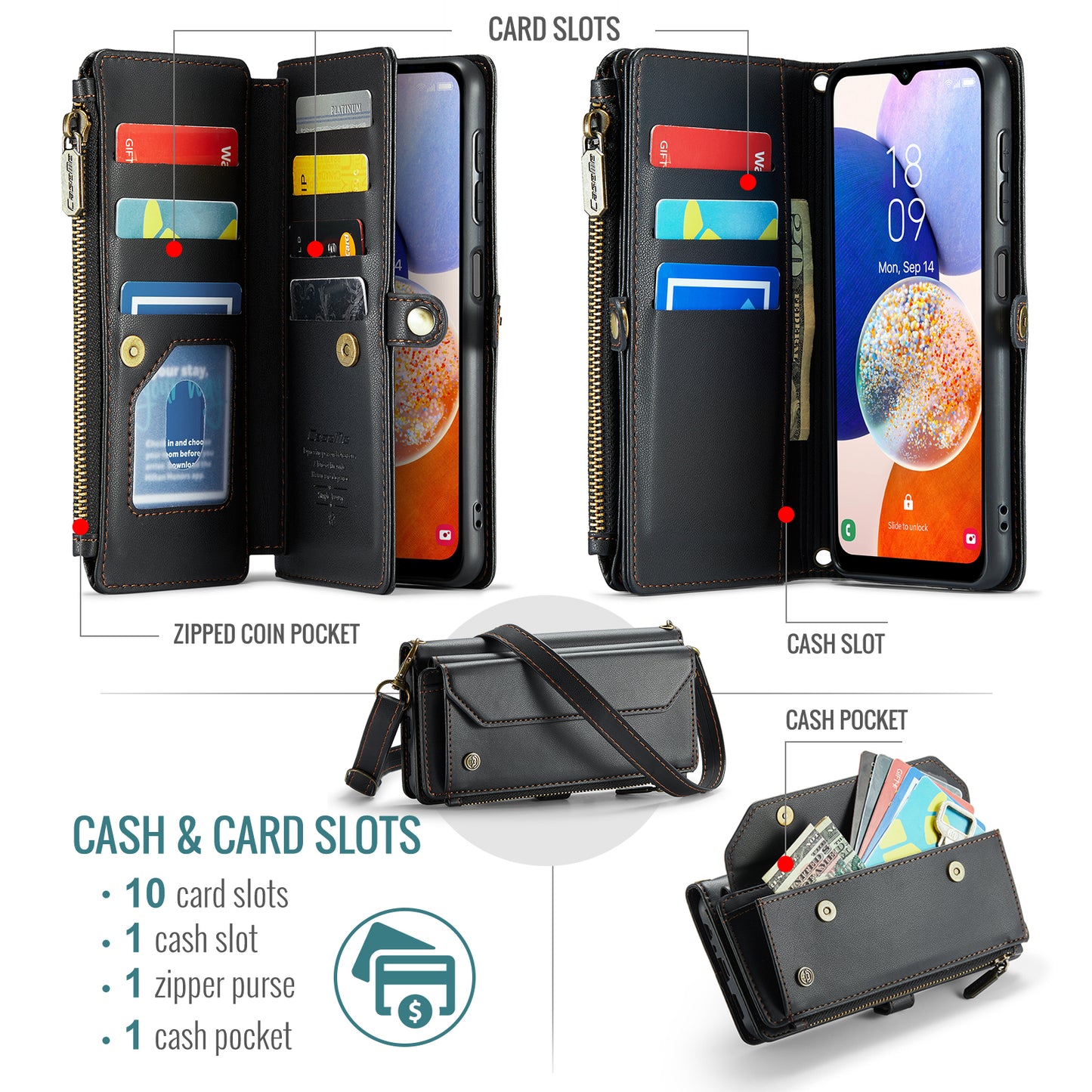 Women Shoulder Bag Samsung Galaxy A14 Case Card Slots Buckle Pockets