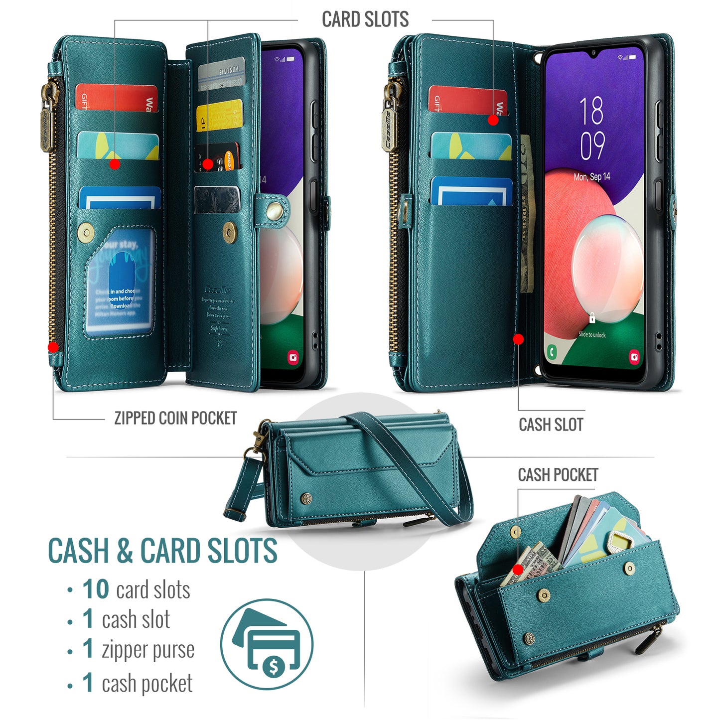 Women Shoulder Bag Samsung Galaxy A22s Case Card Slots Buckle Pockets