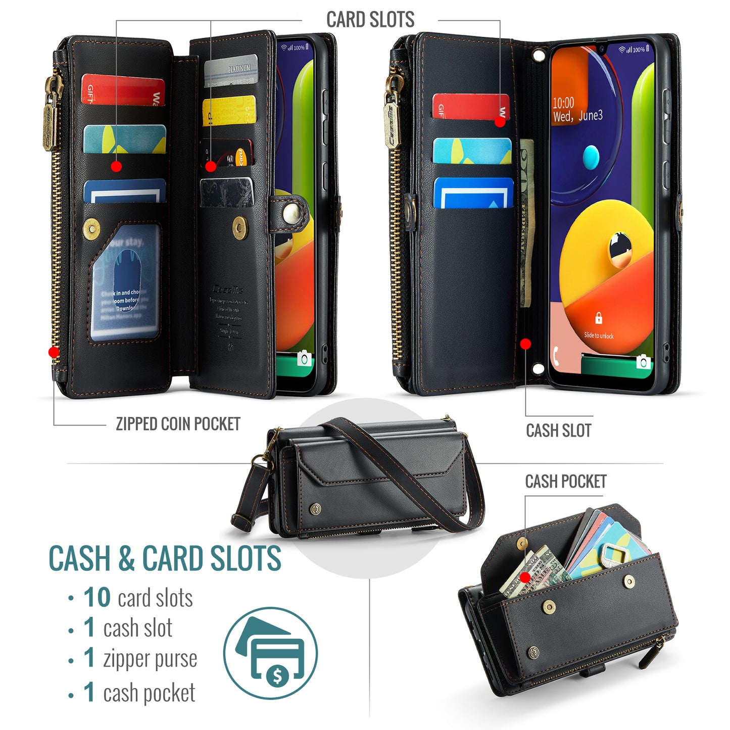 Women Shoulder Bag Samsung Galaxy A30s Case Card Slots Buckle Pockets