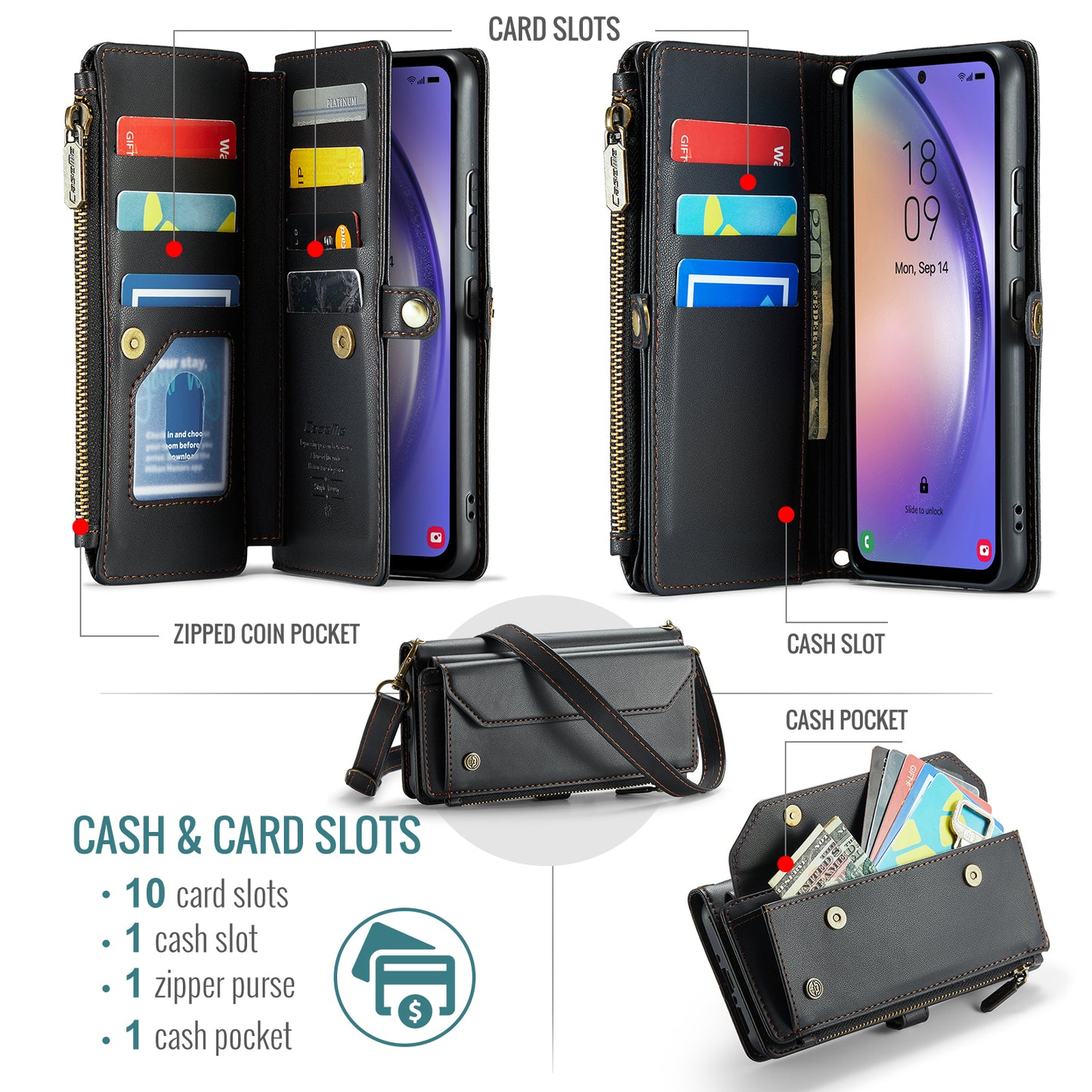 Women Shoulder Bag Samsung Galaxy A54 Case Card Slots Buckle Pockets