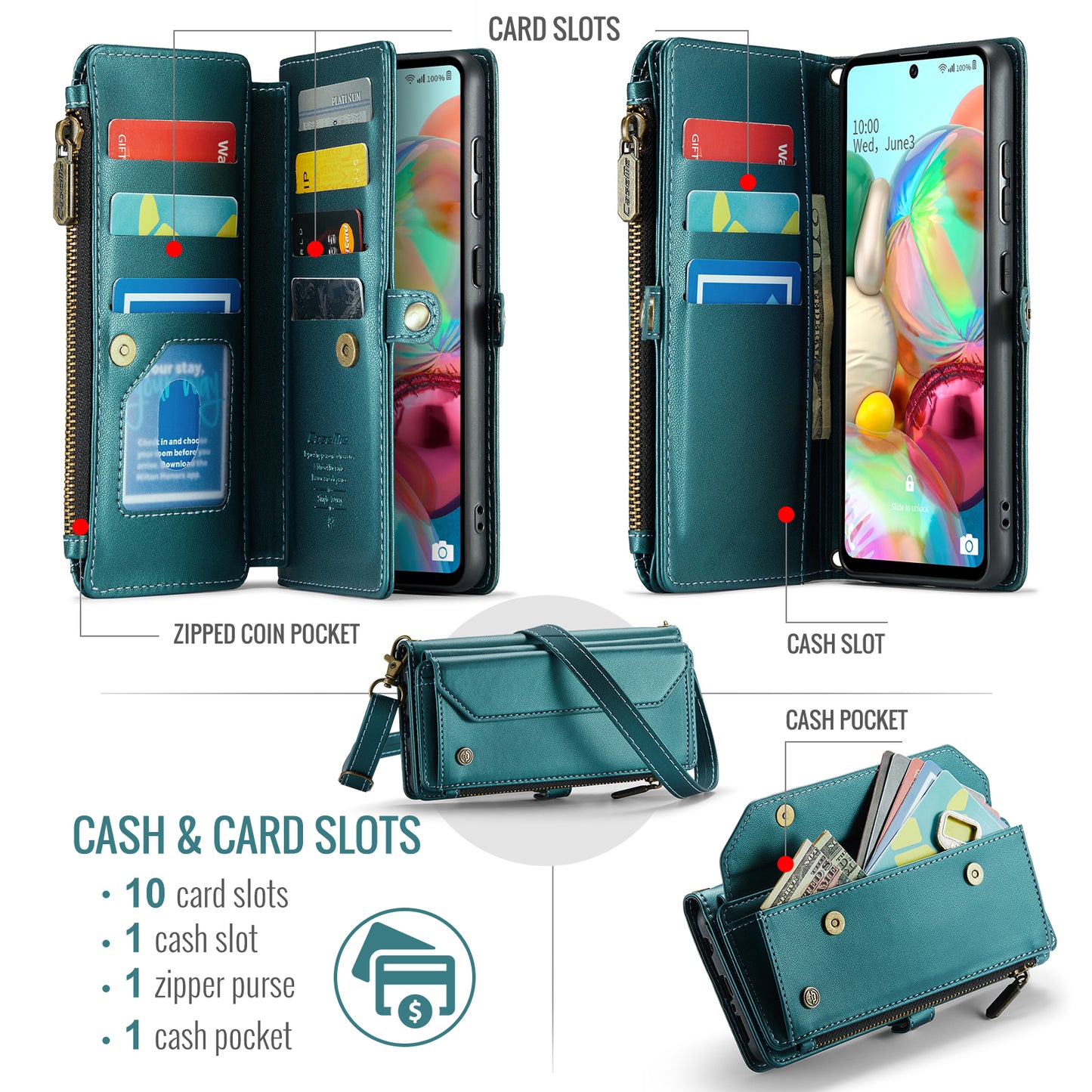 Women Shoulder Bag Samsung Galaxy A71 Case Card Slots Buckle Pockets