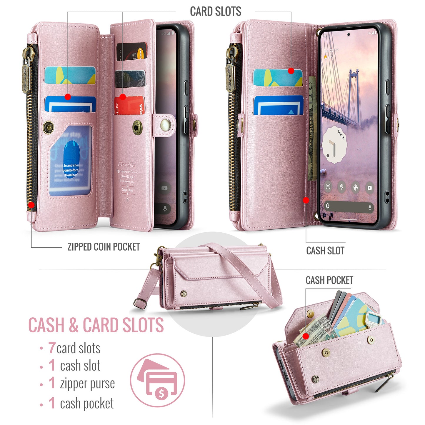 Women Shoulder Bag Google Pixel 9 Case Card Slots Buckle Pockets