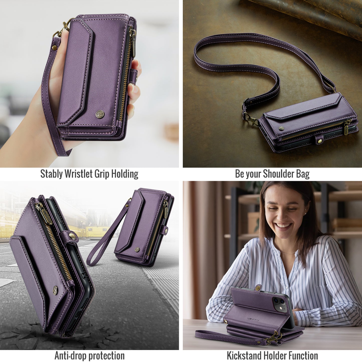 Women Shoulder Bag Apple iPhone 11 Case Card Slots Buckle Pockets