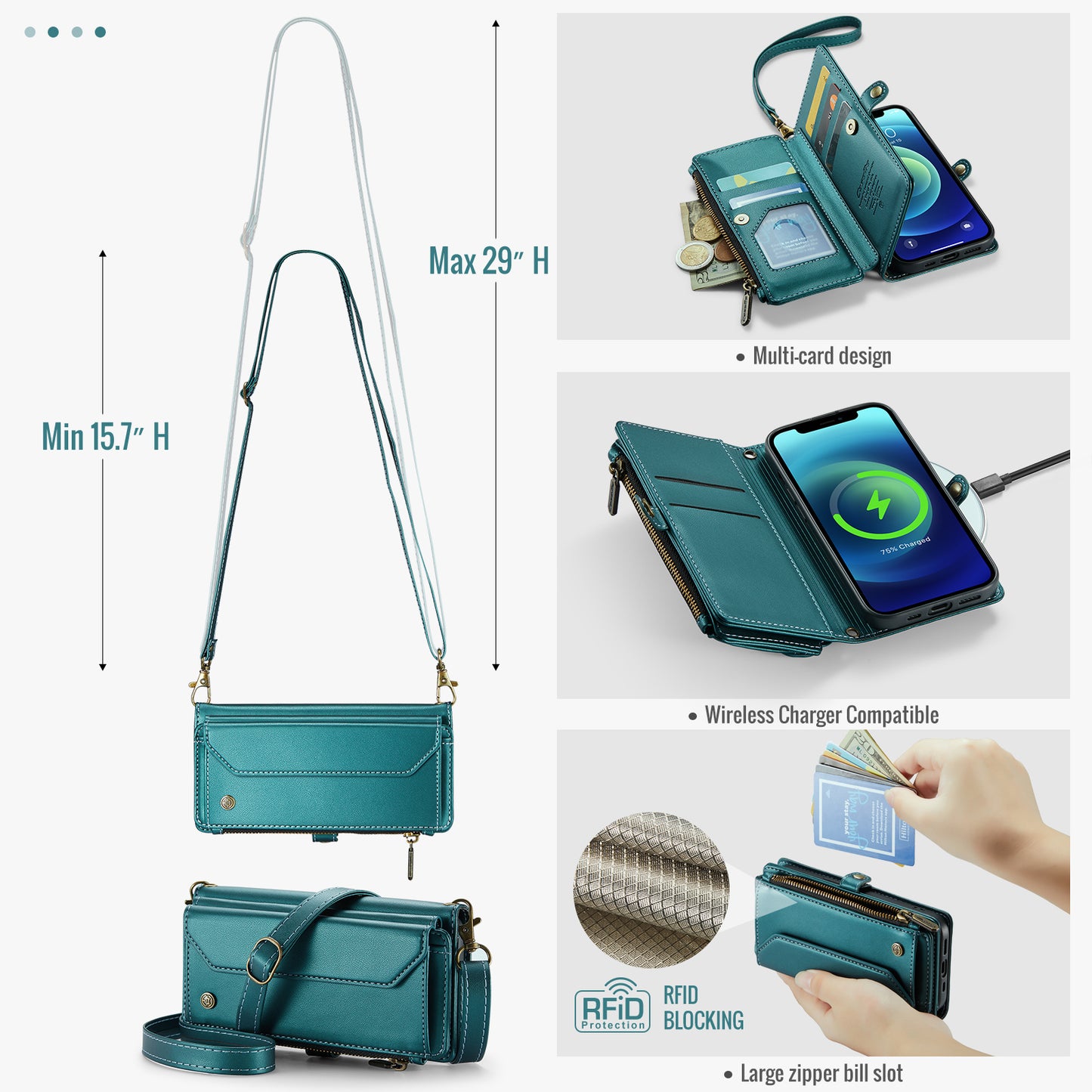 Women Shoulder Bag Apple iPhone 12 Case Card Slots Buckle Pockets