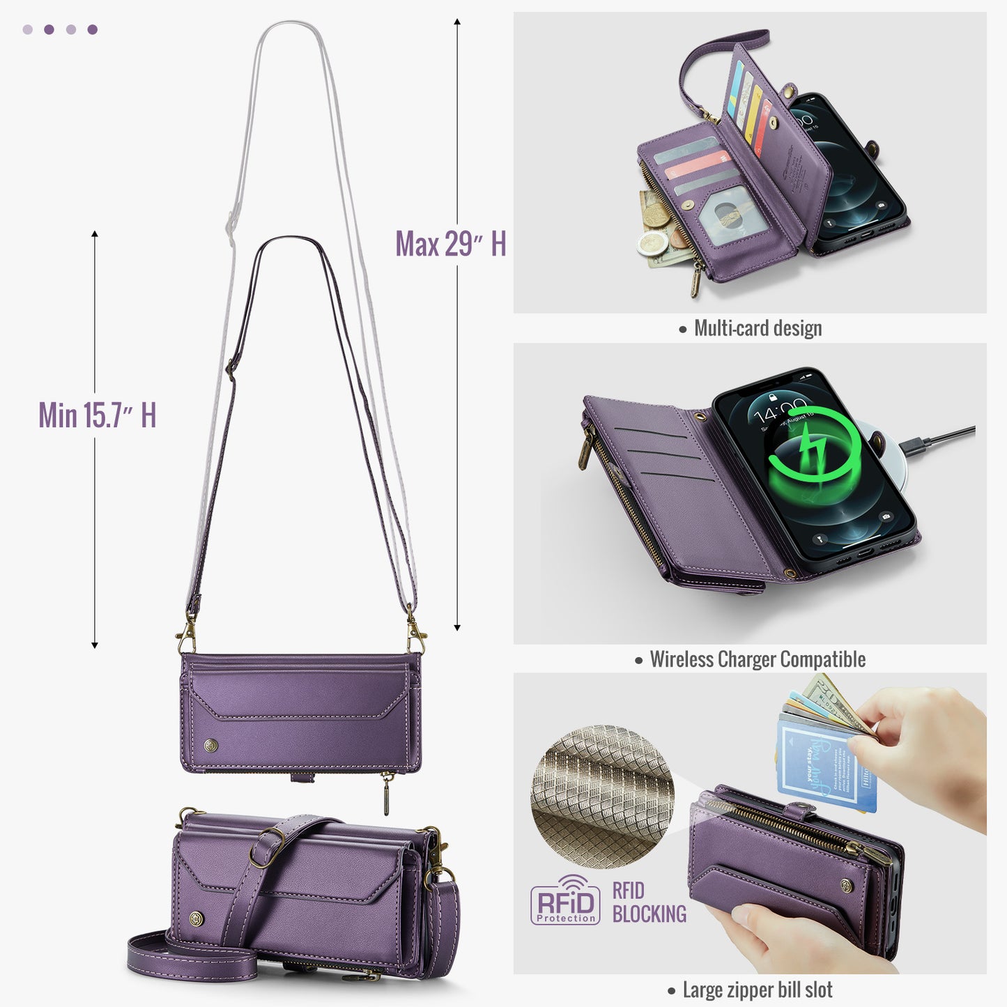 Women Shoulder Bag iPhone 12 Pro Max Case Card Slots Buckle Pockets