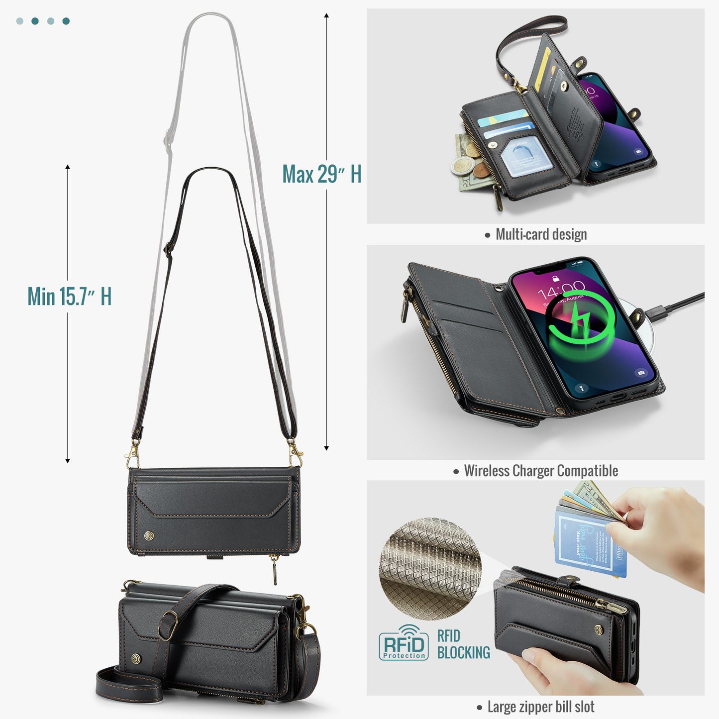 Women Shoulder Bag Apple iPhone 13 Case Card Slots Buckle Pockets