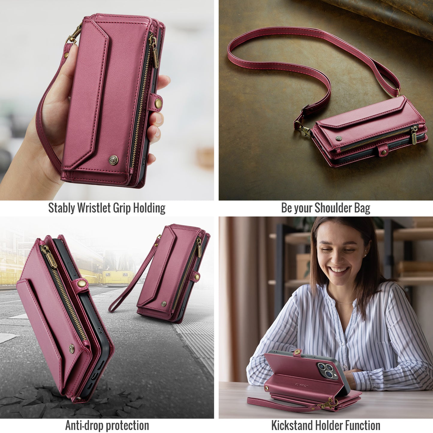 Women Shoulder Bag iPhone 13 Pro Max Case Card Slots Buckle Pockets