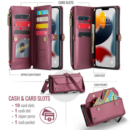 Women Shoulder Bag iPhone 13 Pro Max Case Card Slots Buckle Pockets