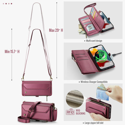 Women Shoulder Bag iPhone 13 Pro Max Case Card Slots Buckle Pockets