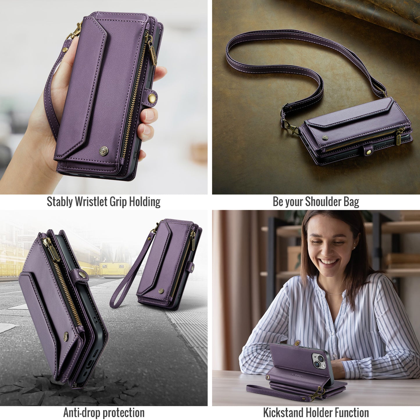 Women Shoulder Bag Apple iPhone 14 Case Card Slots Buckle Pockets