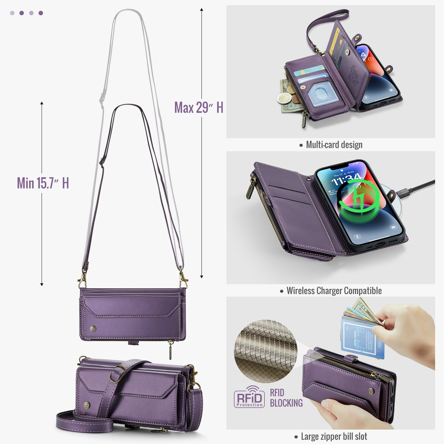 Women Shoulder Bag Apple iPhone 14 Case Card Slots Buckle Pockets