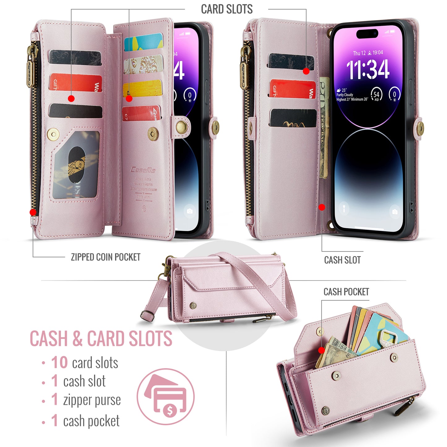 Women Shoulder Bag iPhone 14 Pro Max Case Card Slots Buckle Pockets