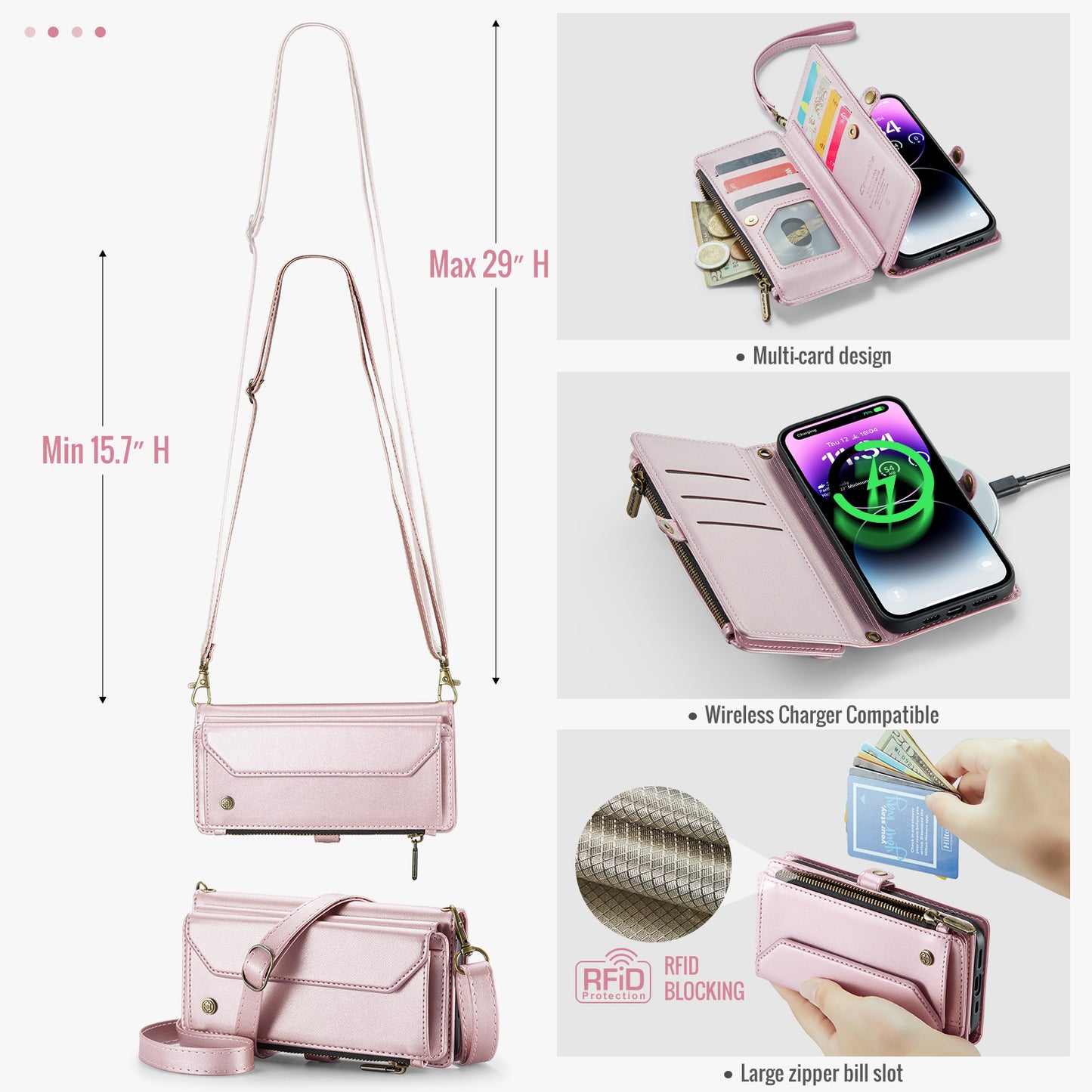 Women Shoulder Bag iPhone 14 Pro Max Case Card Slots Buckle Pockets