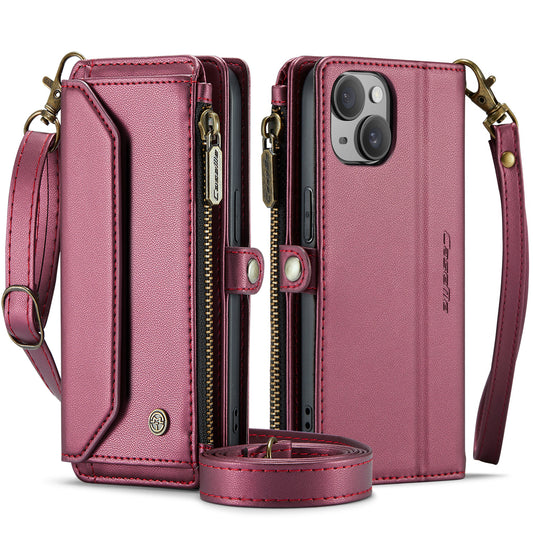 Women Shoulder Bag Apple iPhone 15 Case Card Slots Buckle Pockets