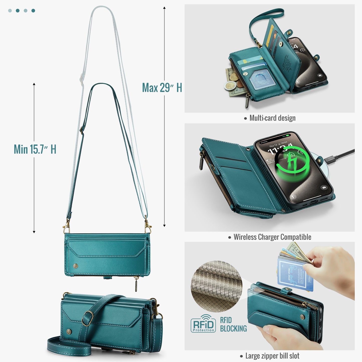 Women Shoulder Bag iPhone 16 Pro Max Case Card Slots Buckle Pockets