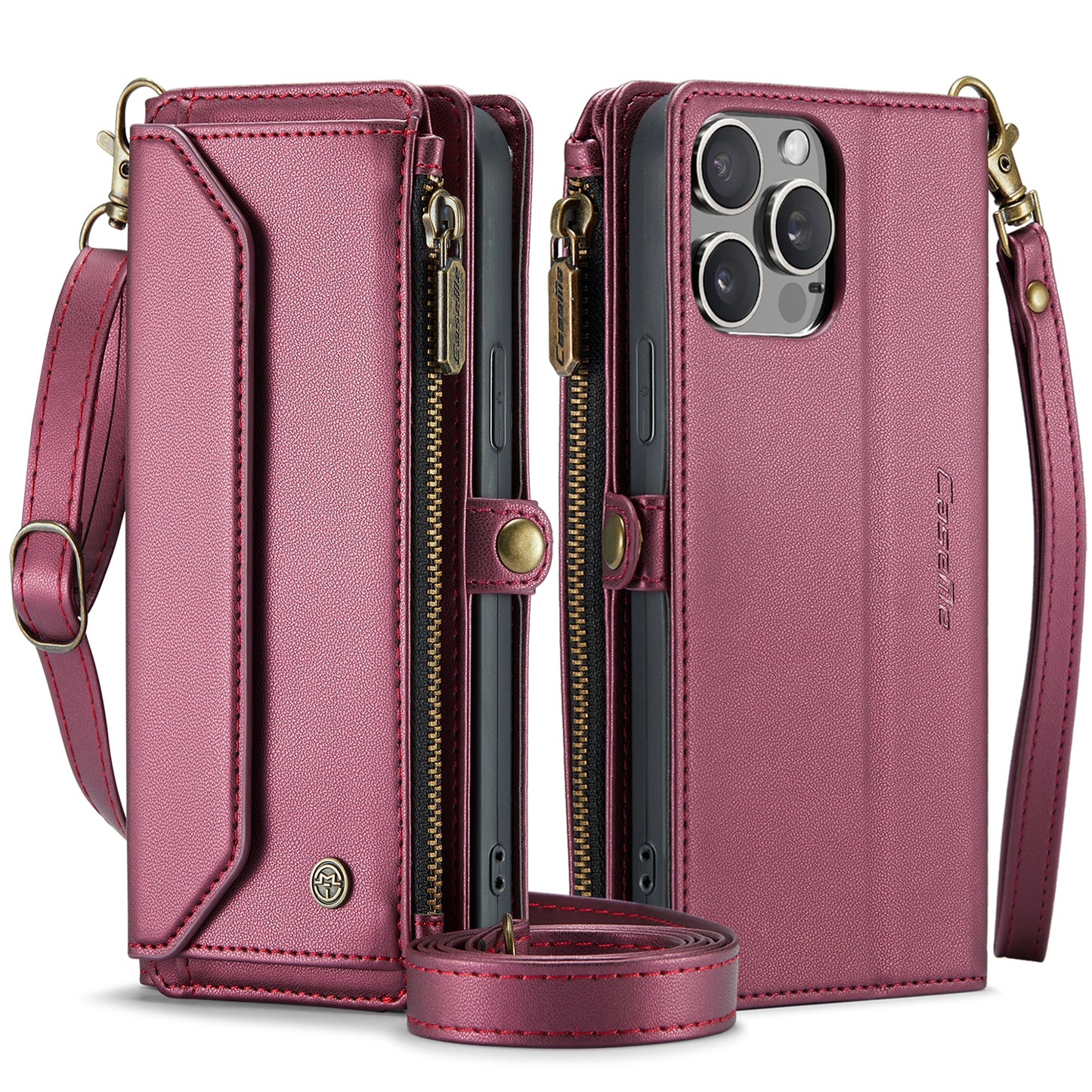 Women Shoulder Bag iPhone 15 Pro Max Case Card Slots Buckle Pockets