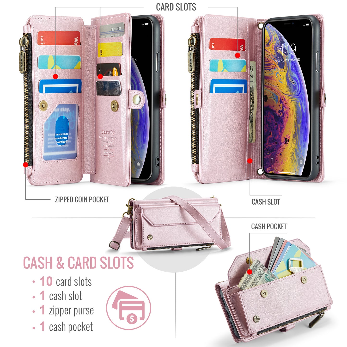 Women Shoulder Bag Apple iPhone Xs Max Case Card Slots Buckle Pockets