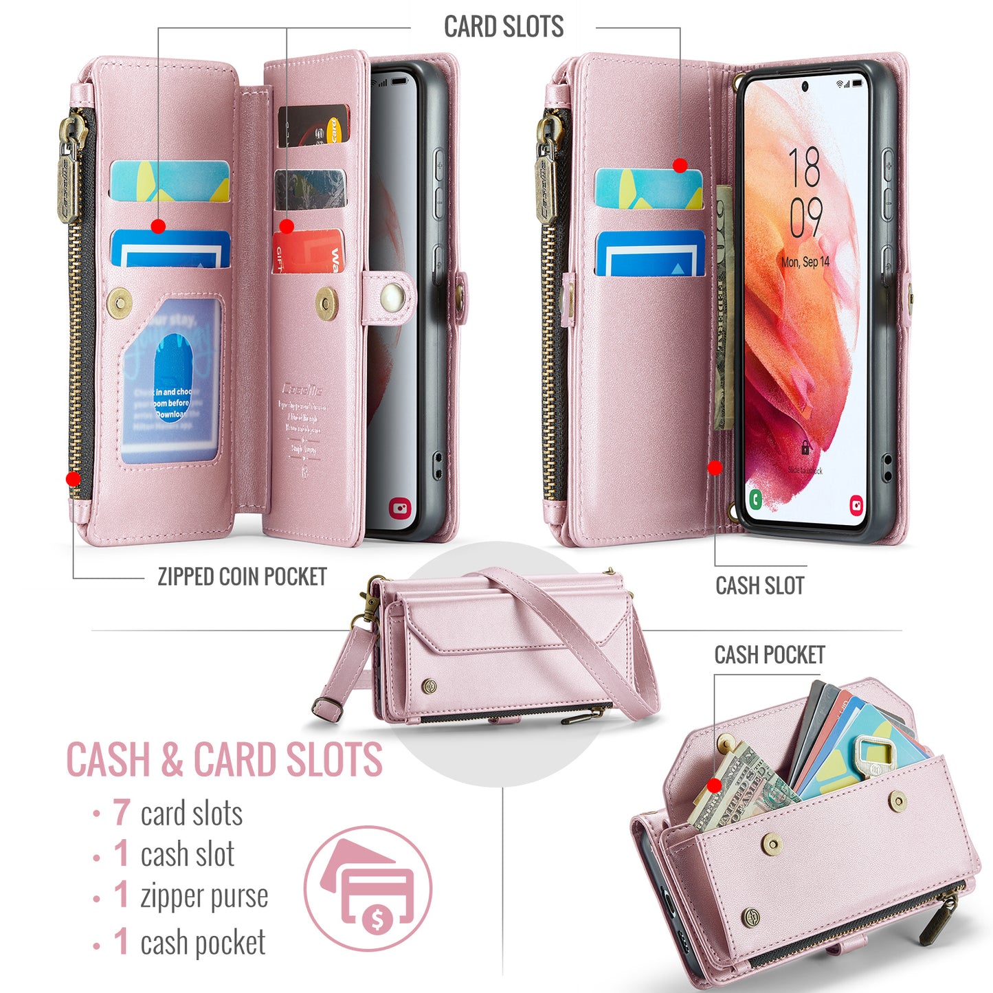 Women Shoulder Bag Samsung Galaxy S21 Case Card Slots Buckle Pockets