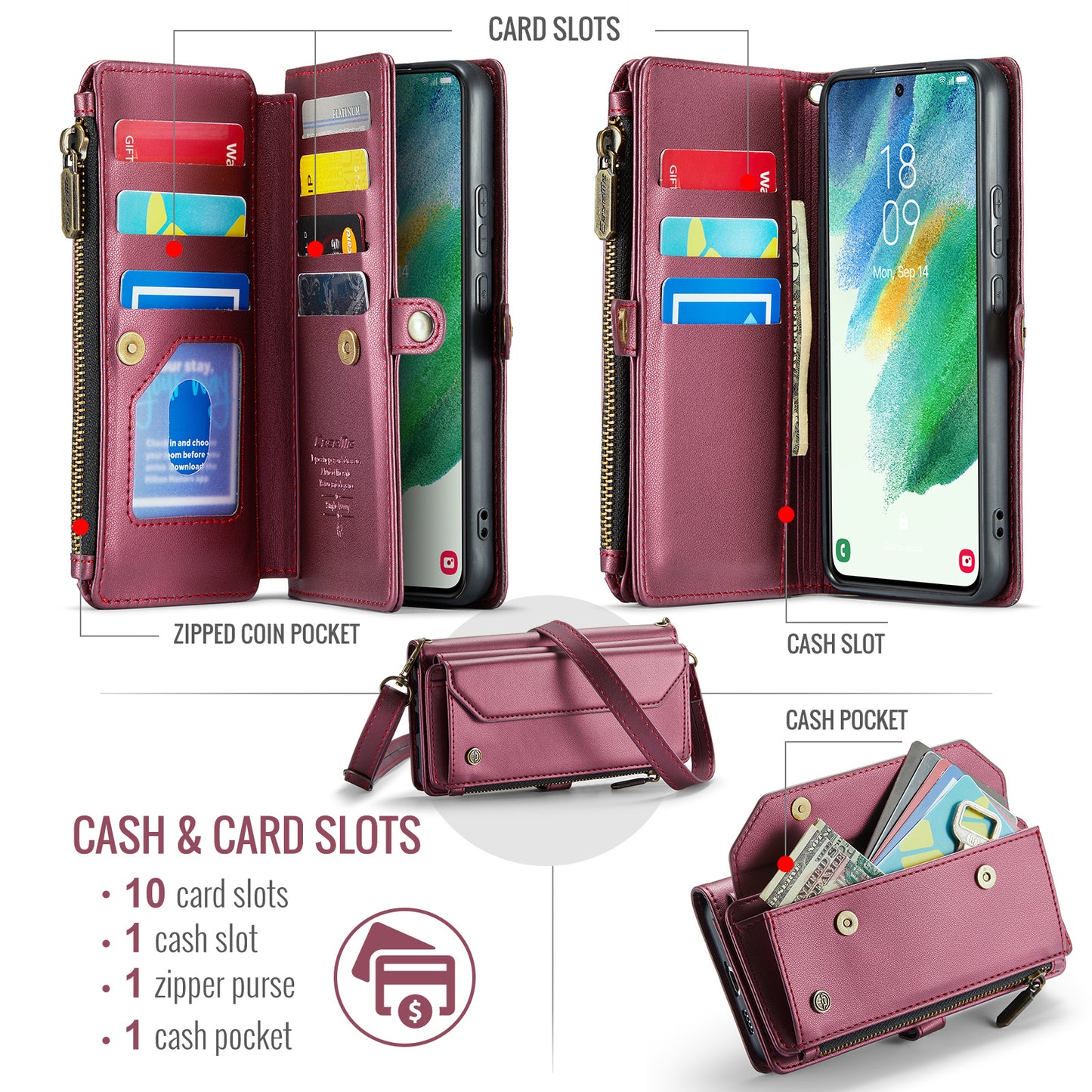 Women Shoulder Bag Galaxy S21 FE Case Card Slots Buckle Pockets