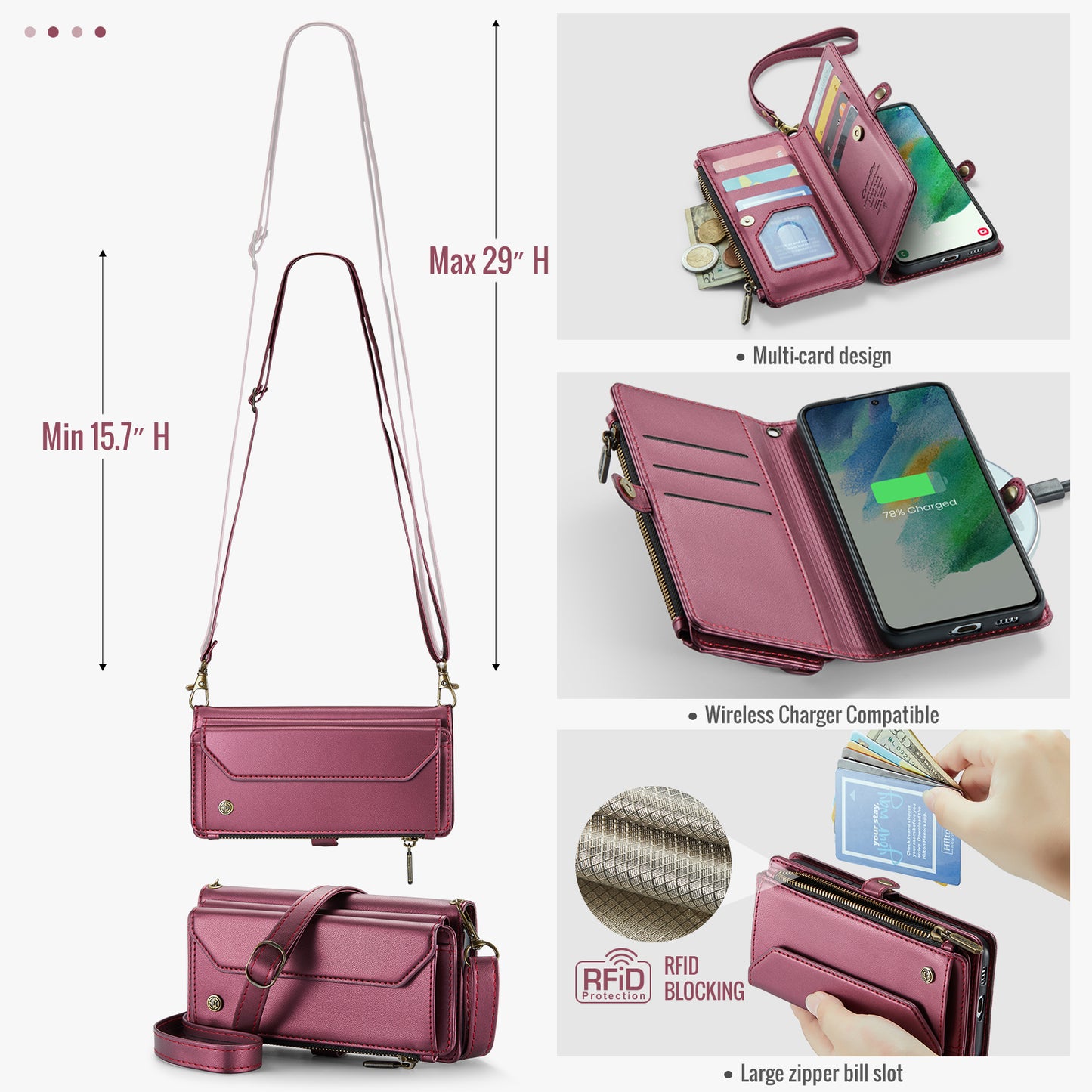 Women Shoulder Bag Galaxy S21 FE Case Card Slots Buckle Pockets