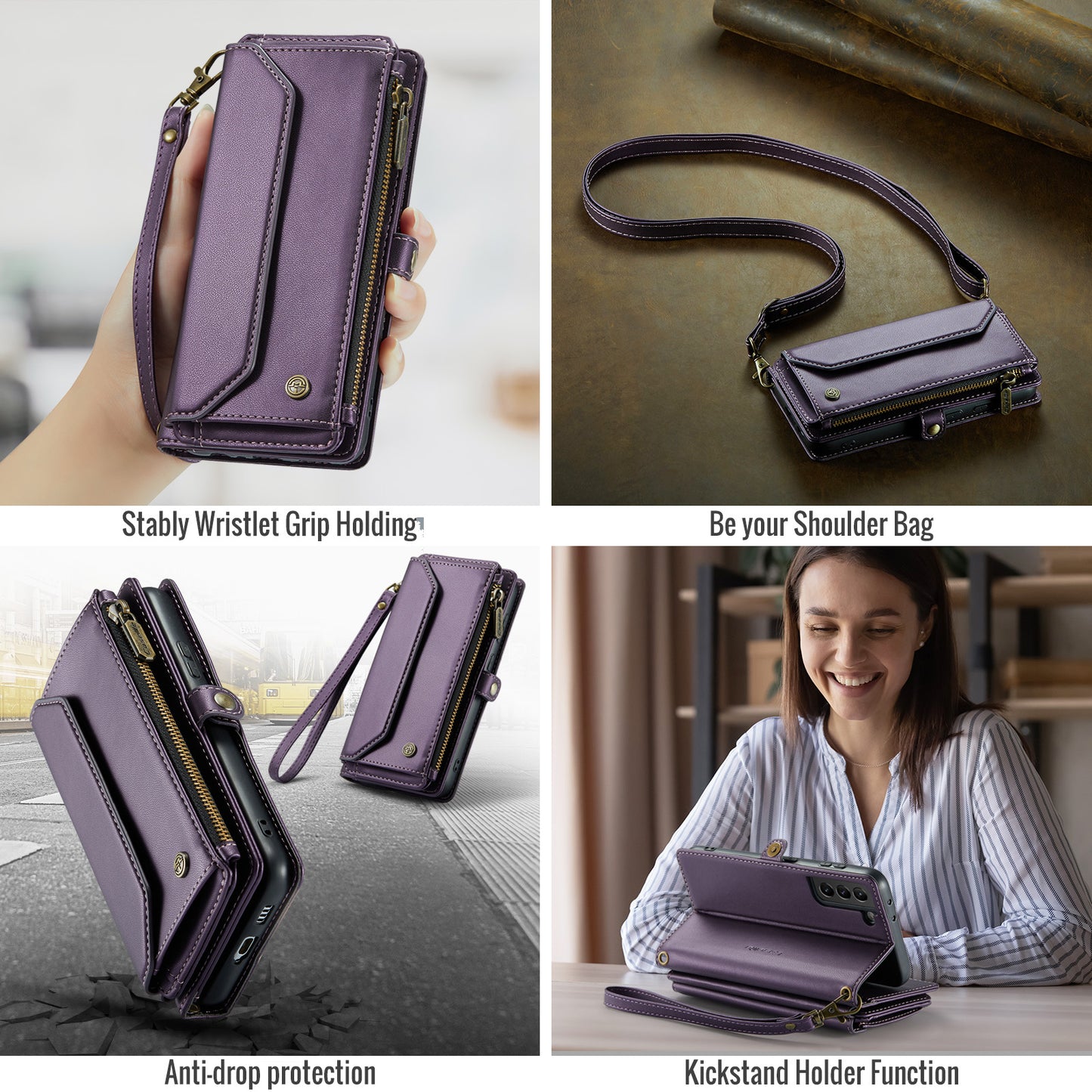 Women Shoulder Bag Samsung Galaxy S21+ Case Card Slots Buckle Pockets