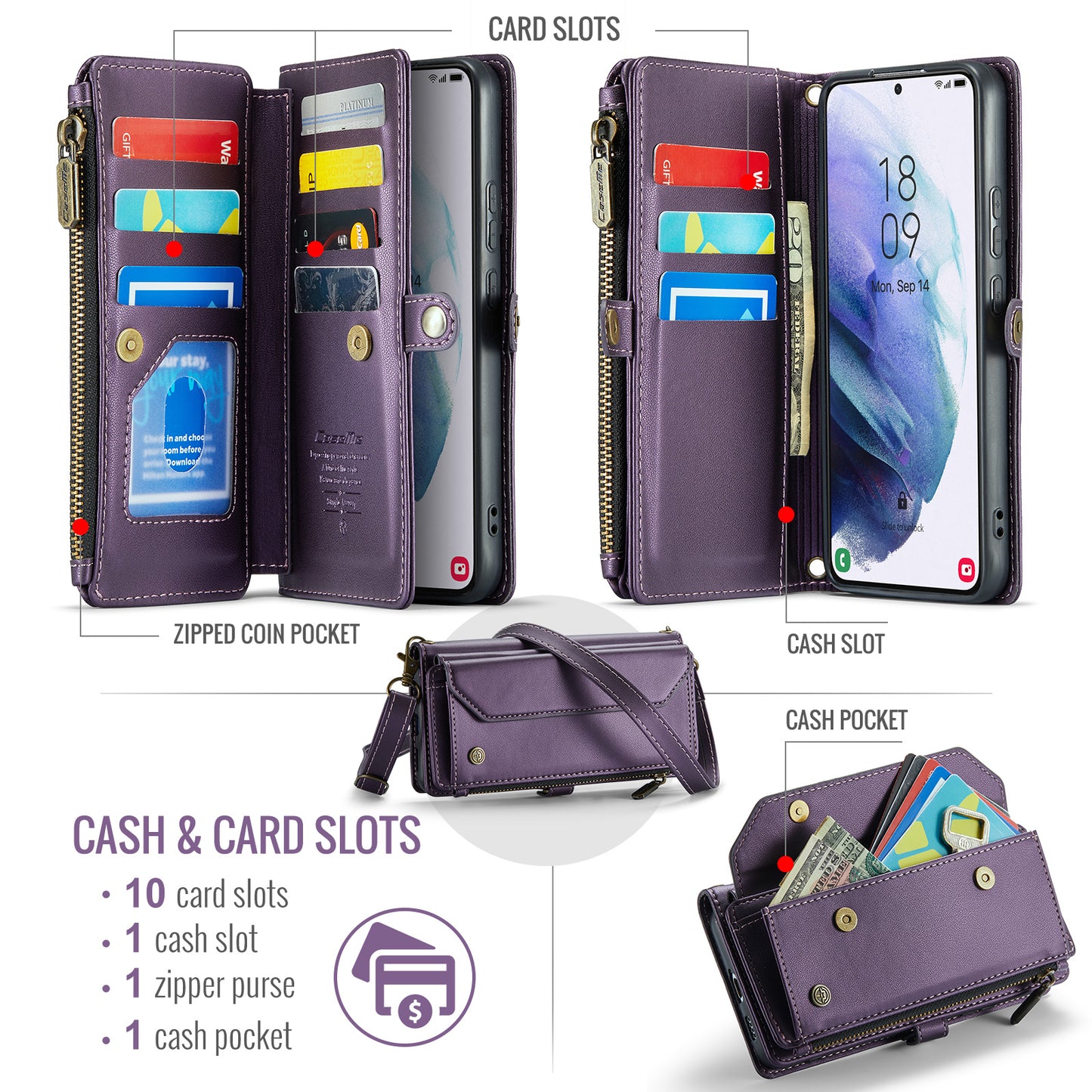 Women Shoulder Bag Samsung Galaxy S21+ Case Card Slots Buckle Pockets