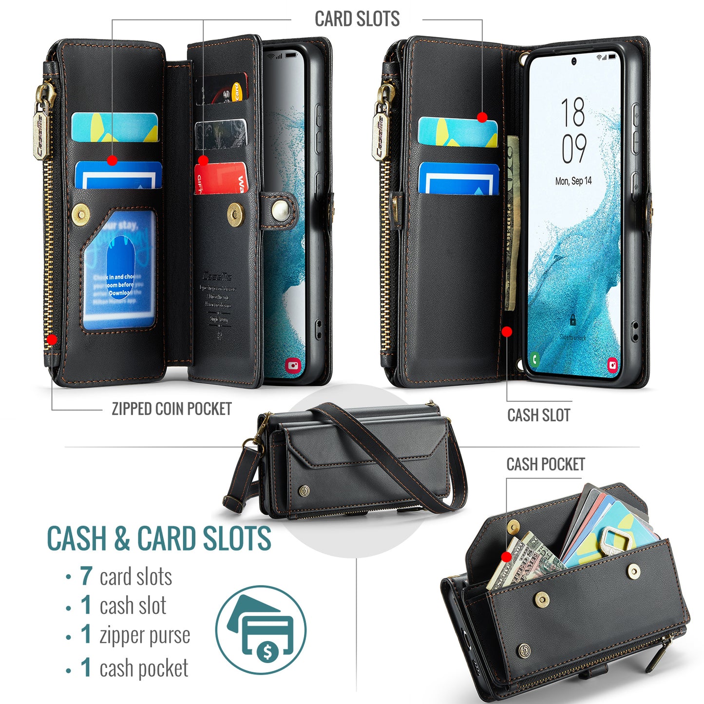 Women Shoulder Bag Samsung Galaxy S22 Case Card Slots Buckle Pockets