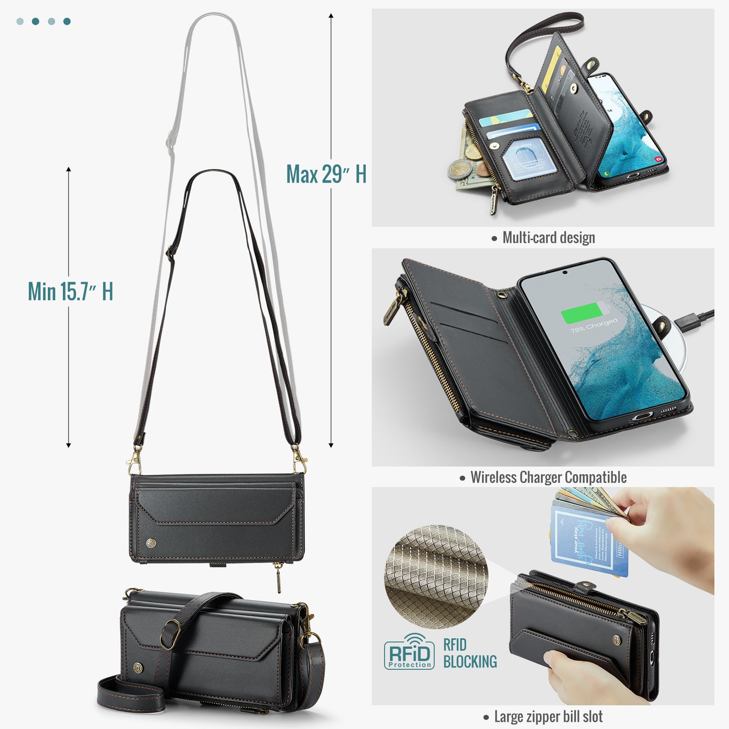 Women Shoulder Bag Samsung Galaxy S22 Case Card Slots Buckle Pockets