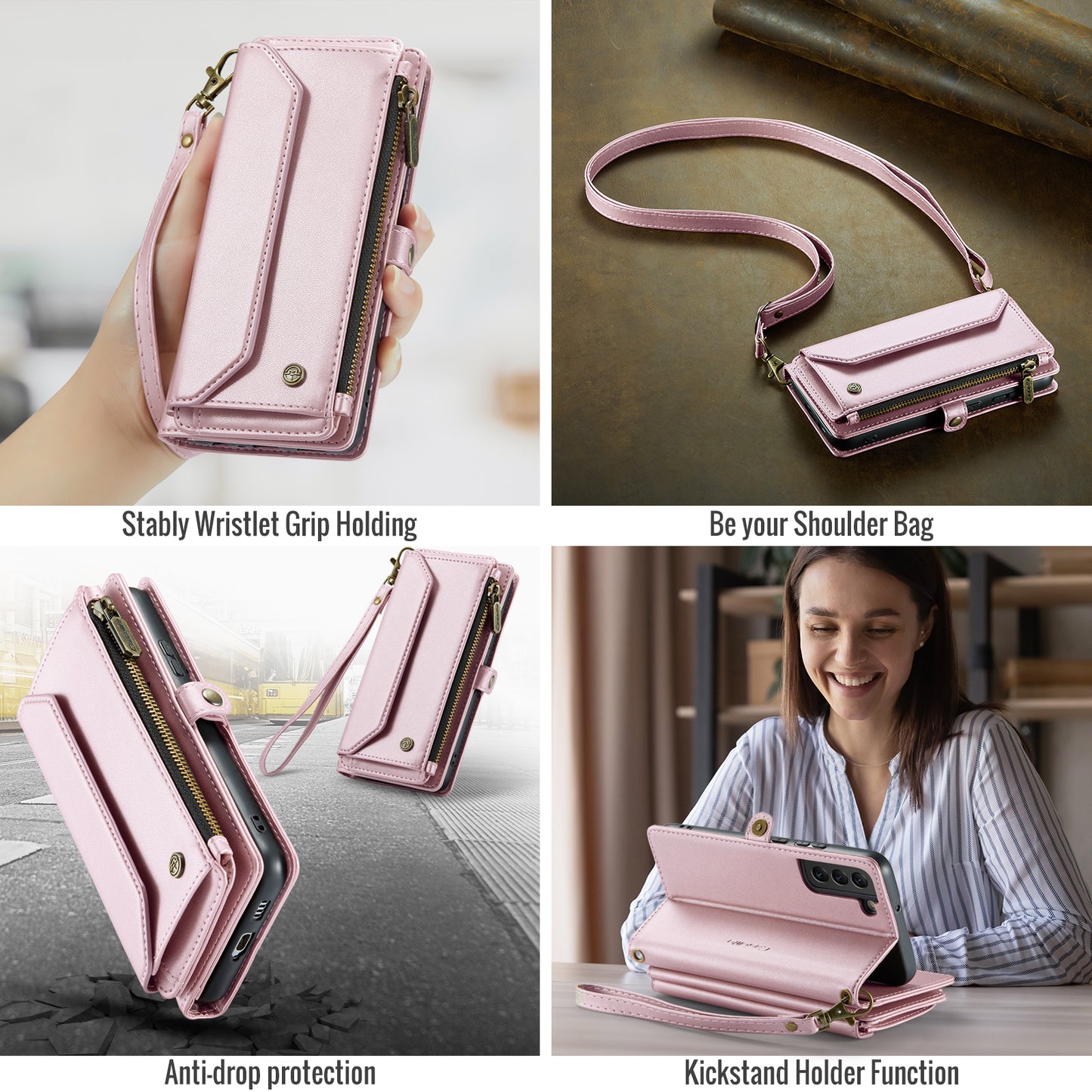 Women Shoulder Bag Samsung Galaxy S22+ Case Card Slots Buckle Pockets