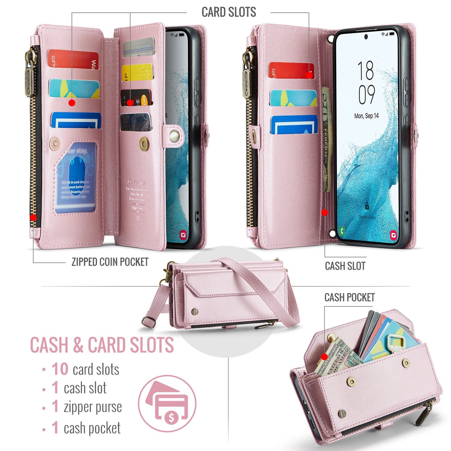 Women Shoulder Bag Samsung Galaxy S22+ Case Card Slots Buckle Pockets