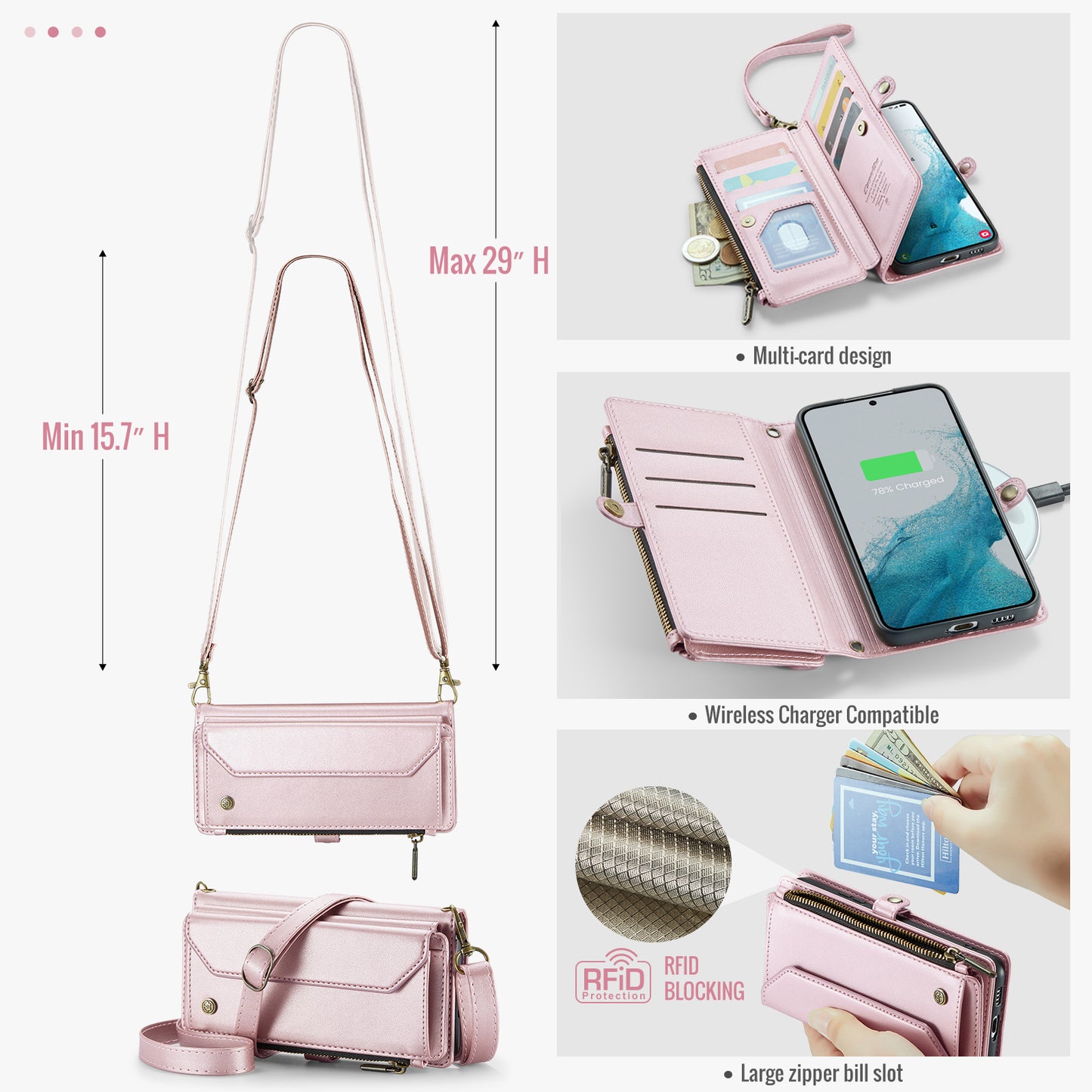 Women Shoulder Bag Samsung Galaxy S22+ Case Card Slots Buckle Pockets