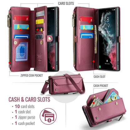 Women Shoulder Bag Galaxy S22 Ultra Case Card Slots Buckle Pockets